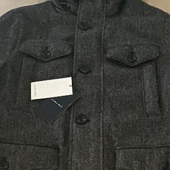 ZARA MAN Herringbone Hooded Jacket/Coat Size L New With Tags - Picture 11 of 15